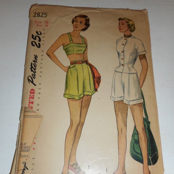 Simplicity Pants - Vintage 1940s 50s Simplicity Sz 16 2825 short set